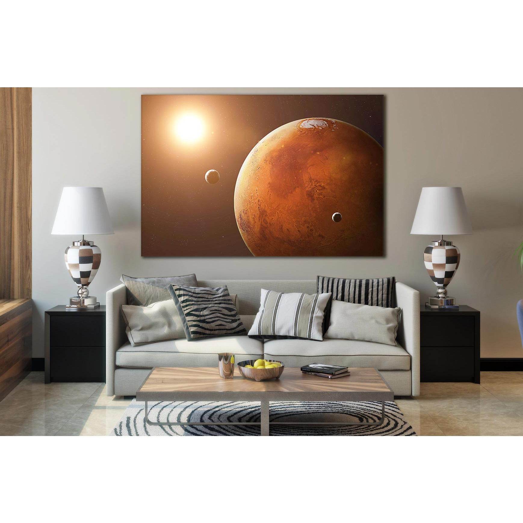 Mars And Its Moons №SL402 Ready to Hang Canvas Print - Zellart Canvas Prints 0new, ALL_Products, Astronomy & Space Canvas Wall Art