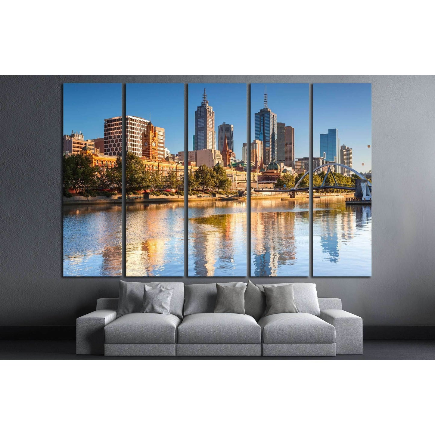 Melbourne skyline looking towards Flinders Street Station №2610 Ready to Hang Canvas Print - Zellart Canvas Prints ALL_Products, s-2610