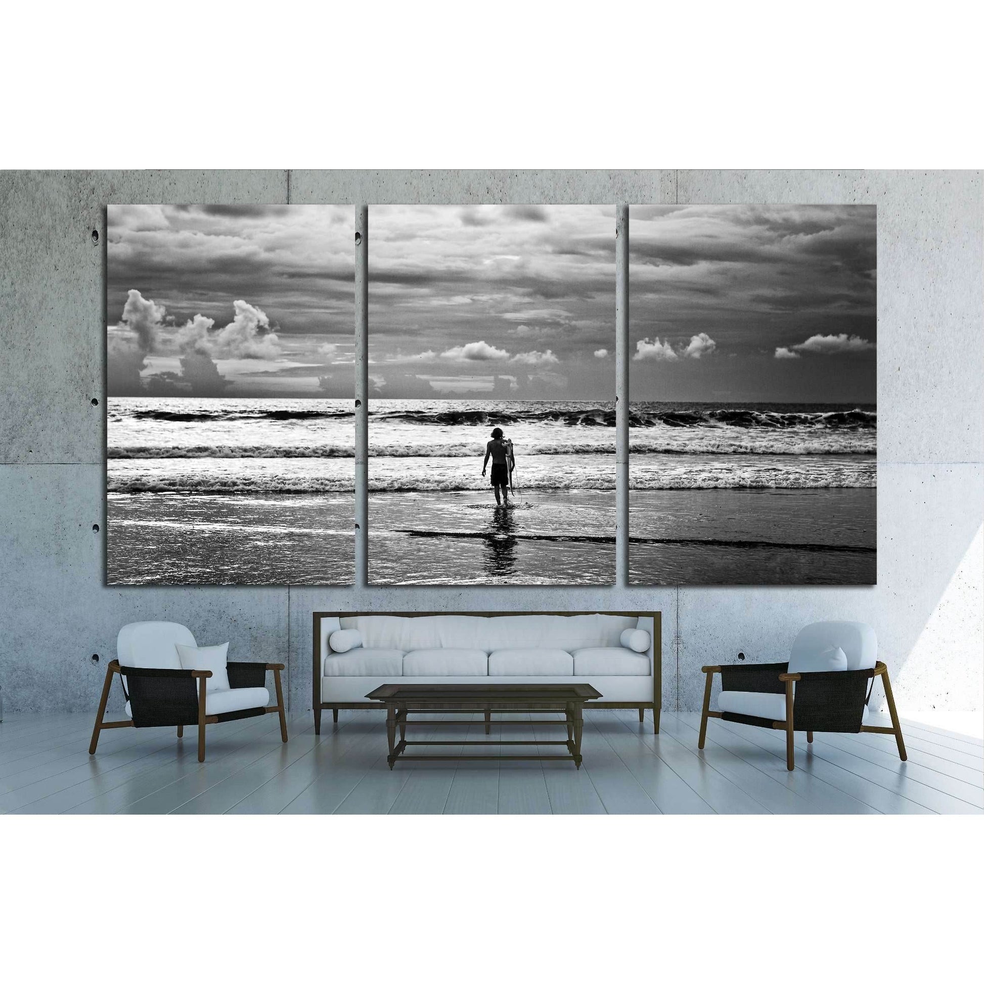 Men surfer and ocean. Black-white fine art photo №3250 Ready to Hang Canvas Print - Zellart Canvas Prints ALL_Products, s-3250