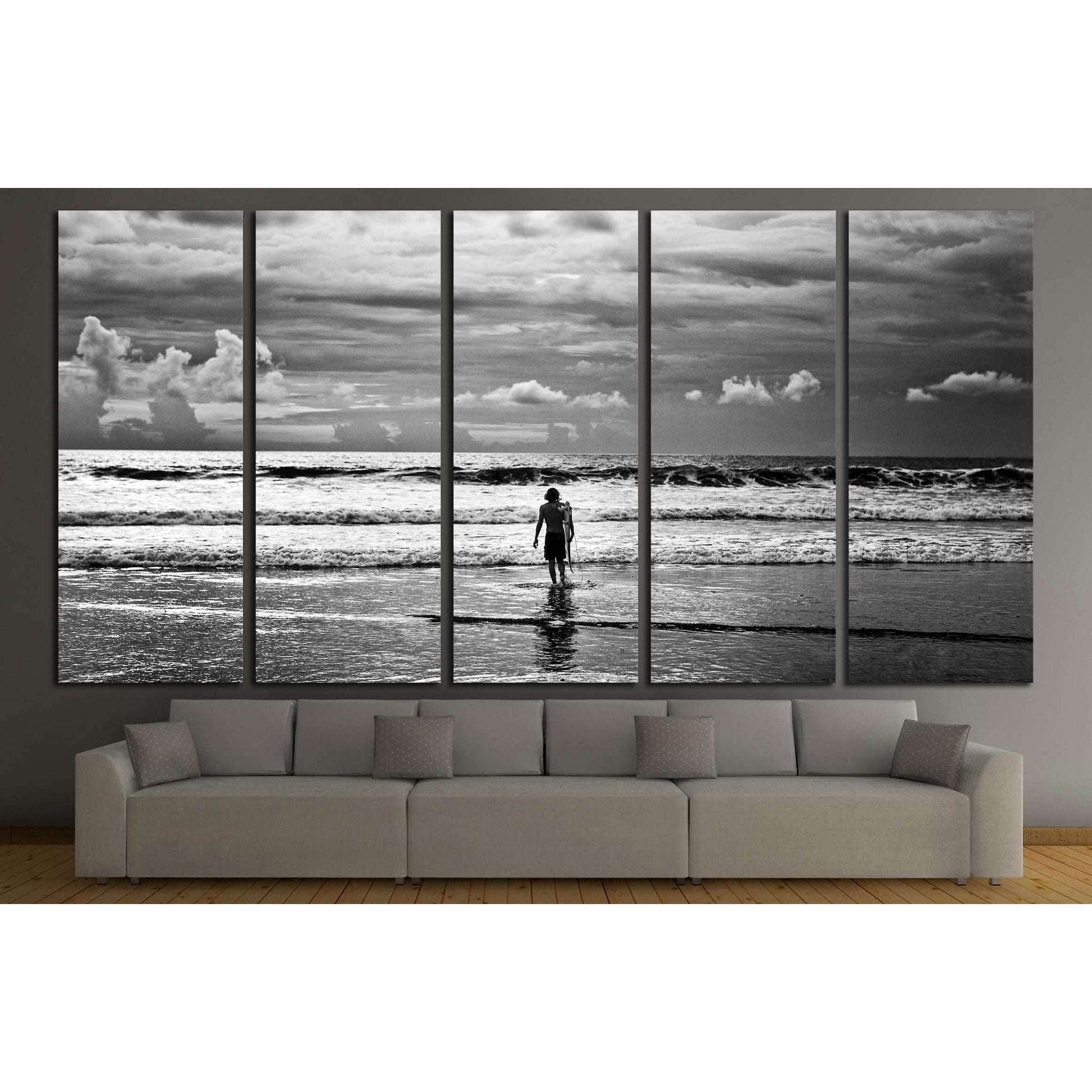 Men surfer and ocean. Black-white fine art photo №3250 Ready to Hang Canvas Print - Zellart Canvas Prints ALL_Products, s-3250