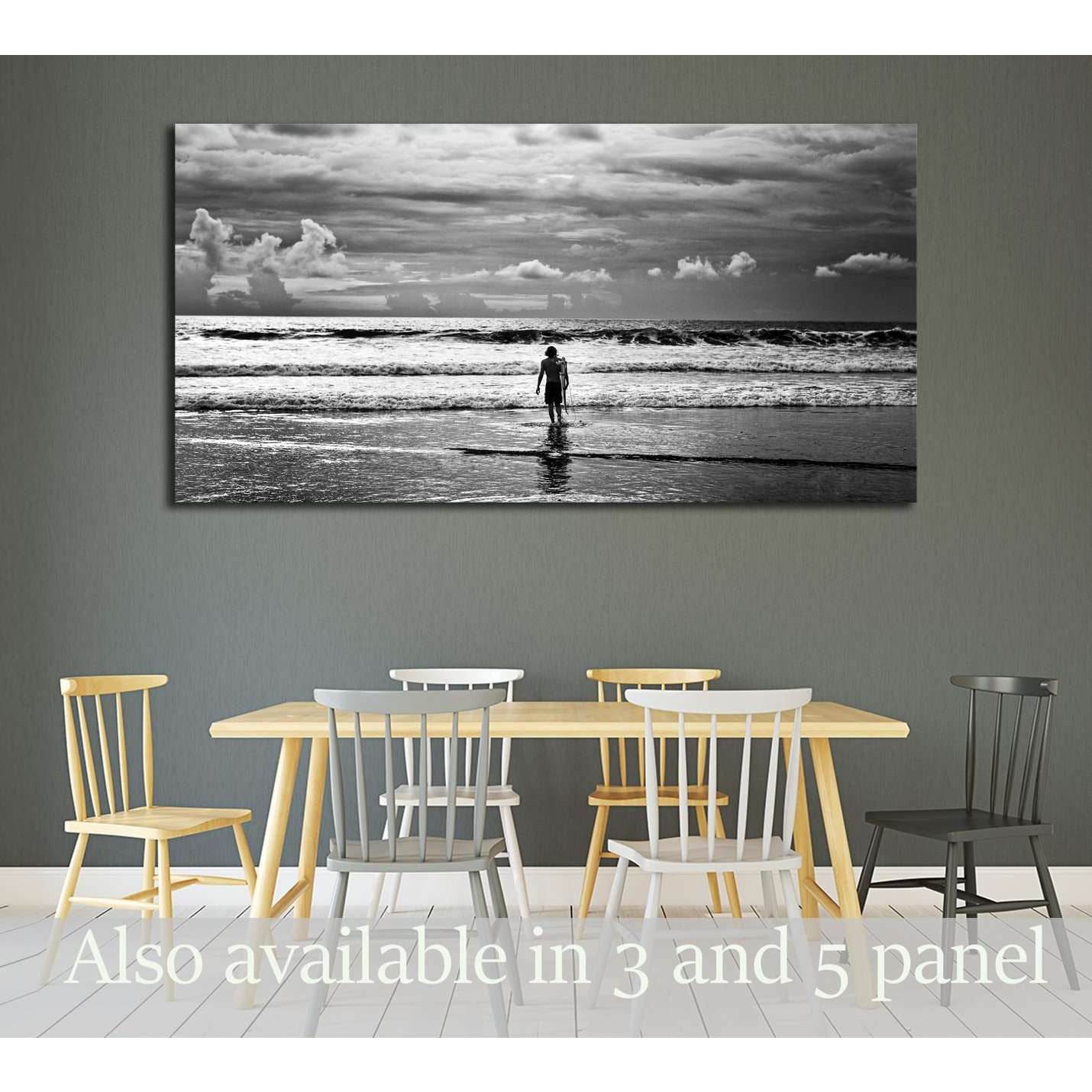 Men surfer and ocean. Black-white fine art photo №3250 Ready to Hang Canvas Print - Zellart Canvas Prints ALL_Products, s-3250