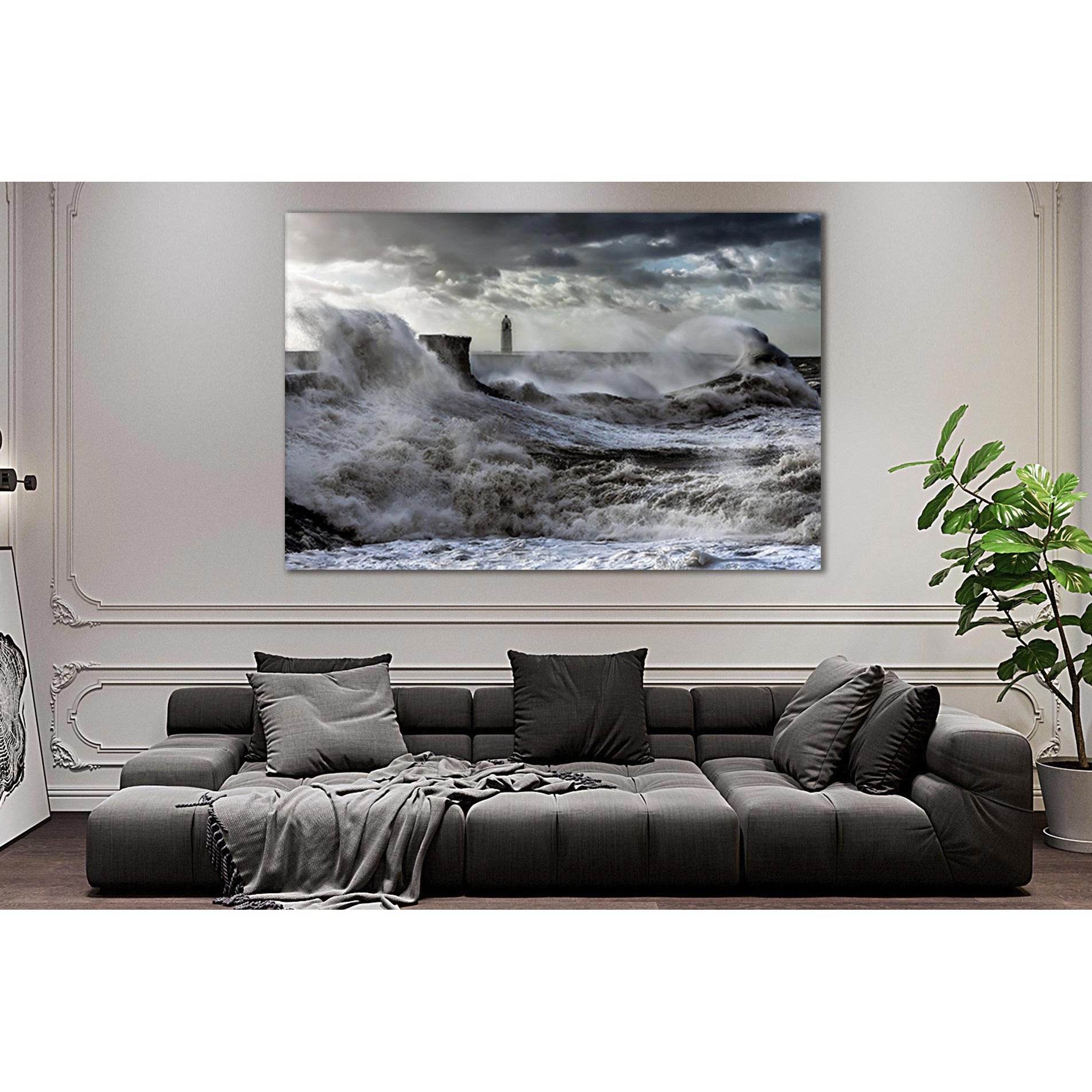 Menacing Waves Gray Sky №SL109 Ready to Hang Canvas Print - Zellart Canvas Prints 0new, ALL_Products, Beach Ocean & Waves
