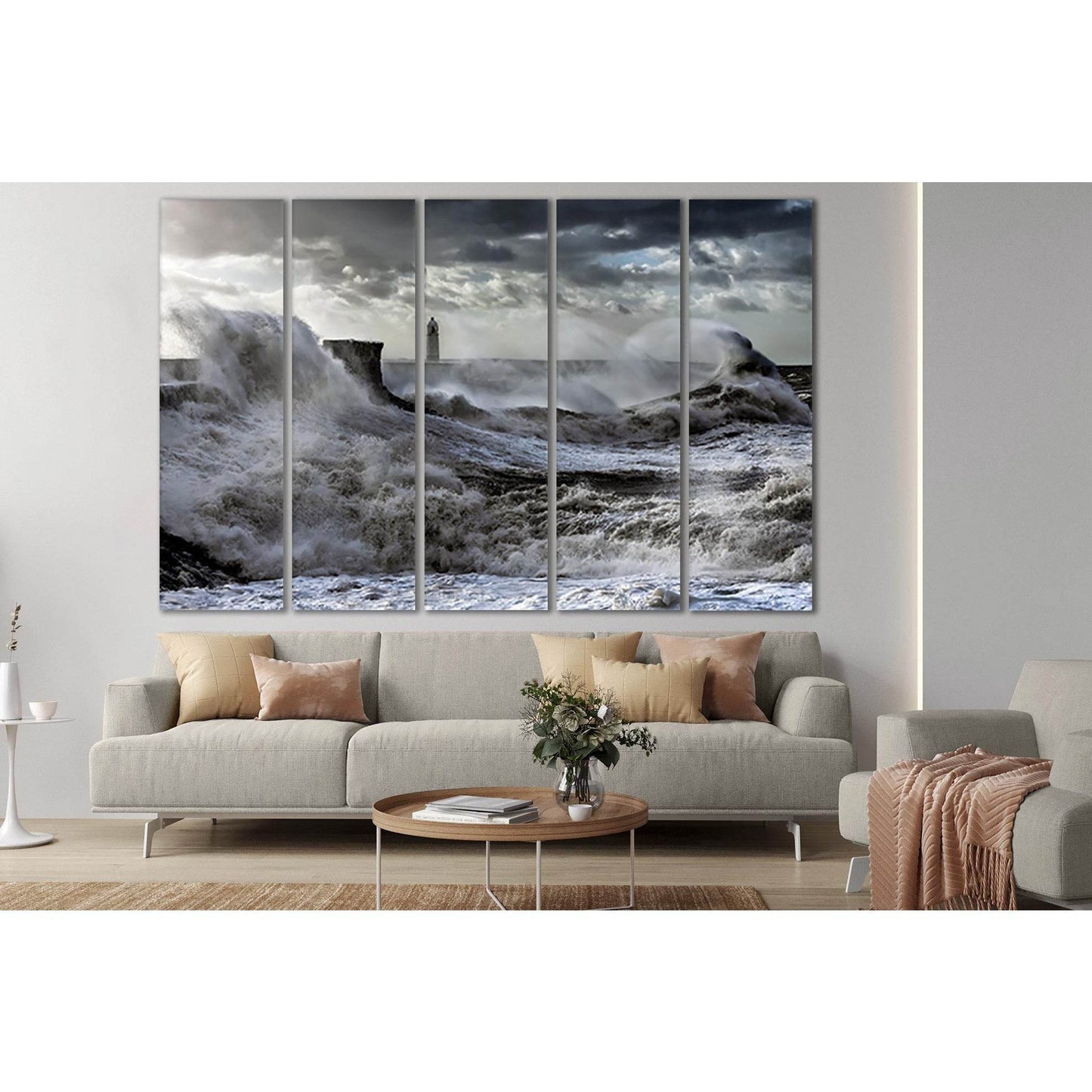 Menacing Waves Gray Sky №SL109 Ready to Hang Canvas Print - Zellart Canvas Prints 0new, ALL_Products, Beach Ocean & Waves