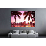 Miami Florida skyline and two palm trees №1266 Ready to Hang Canvas Print