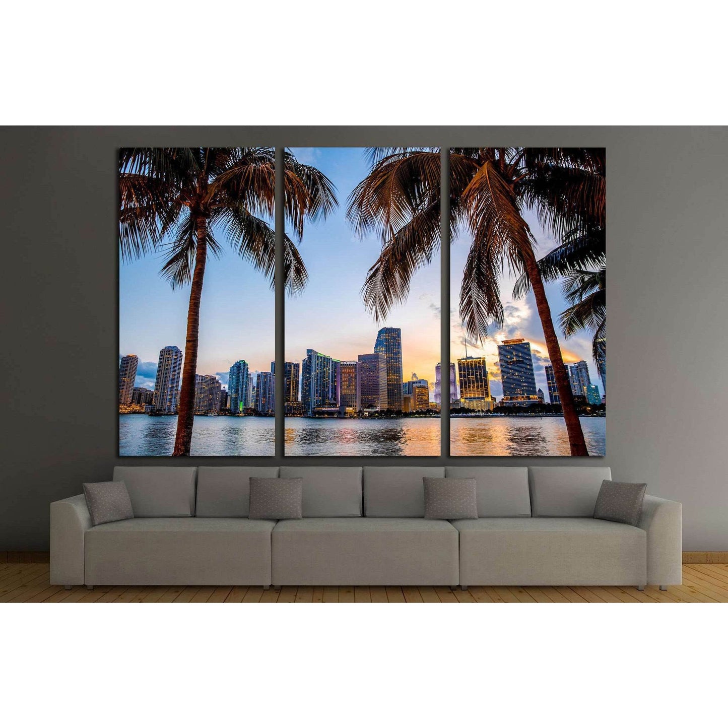 Miami, Florida skyline №1228 Ready to Hang Canvas PrintCanvas art arrives ready to hang, with hanging accessories included and no additional framing required. Every canvas print is hand-crafted, made on-demand at our workshop and expertly stretched around