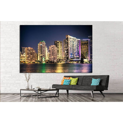 Miami Florida skyline with lights №1264 Ready to Hang Canvas Print - Zellart Canvas Prints ALL_Products, s-1264