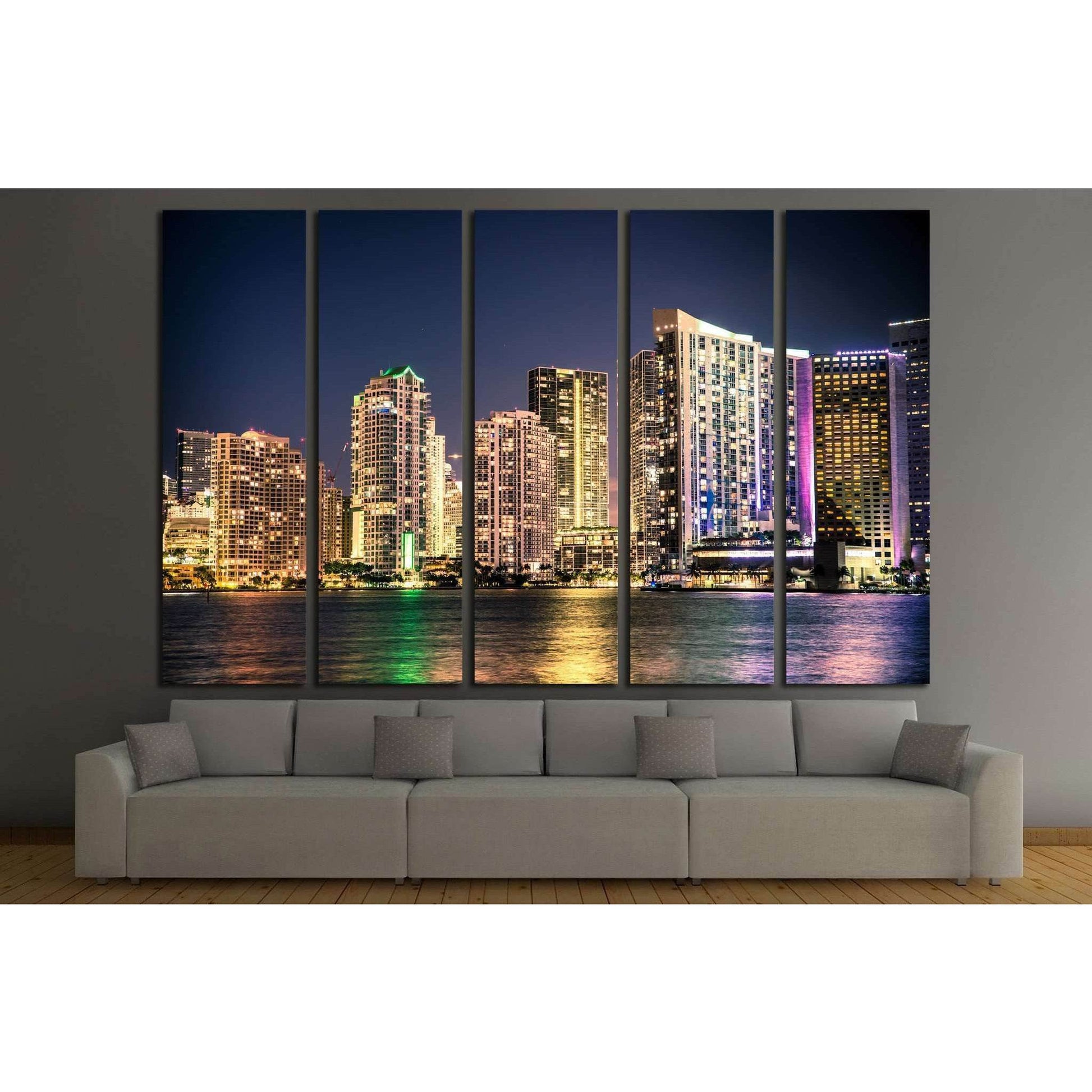 Miami Florida skyline with lights №1264 Ready to Hang Canvas Print - Zellart Canvas Prints ALL_Products, s-1264
