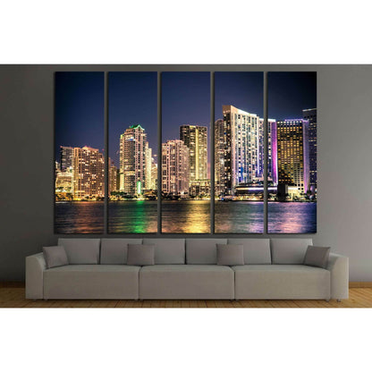 Miami Florida skyline with lights №1264 Ready to Hang Canvas Print - Zellart Canvas Prints ALL_Products, s-1264