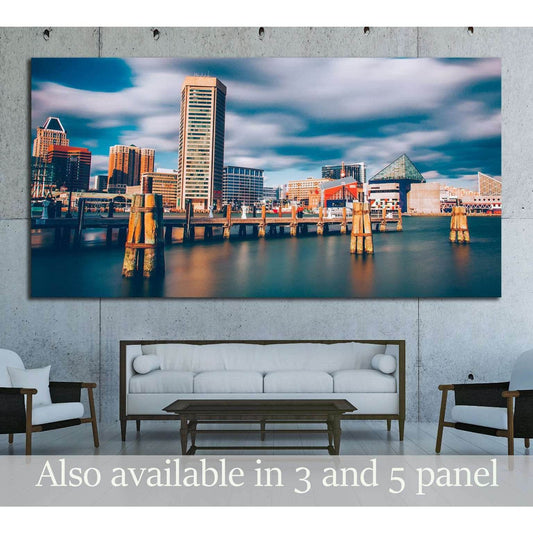 Mid-day long exposure of the Baltimore Inner Harbor Skyline №2178 Ready to Hang Canvas Print - Zellart Canvas Prints ALL_Products, s-2178