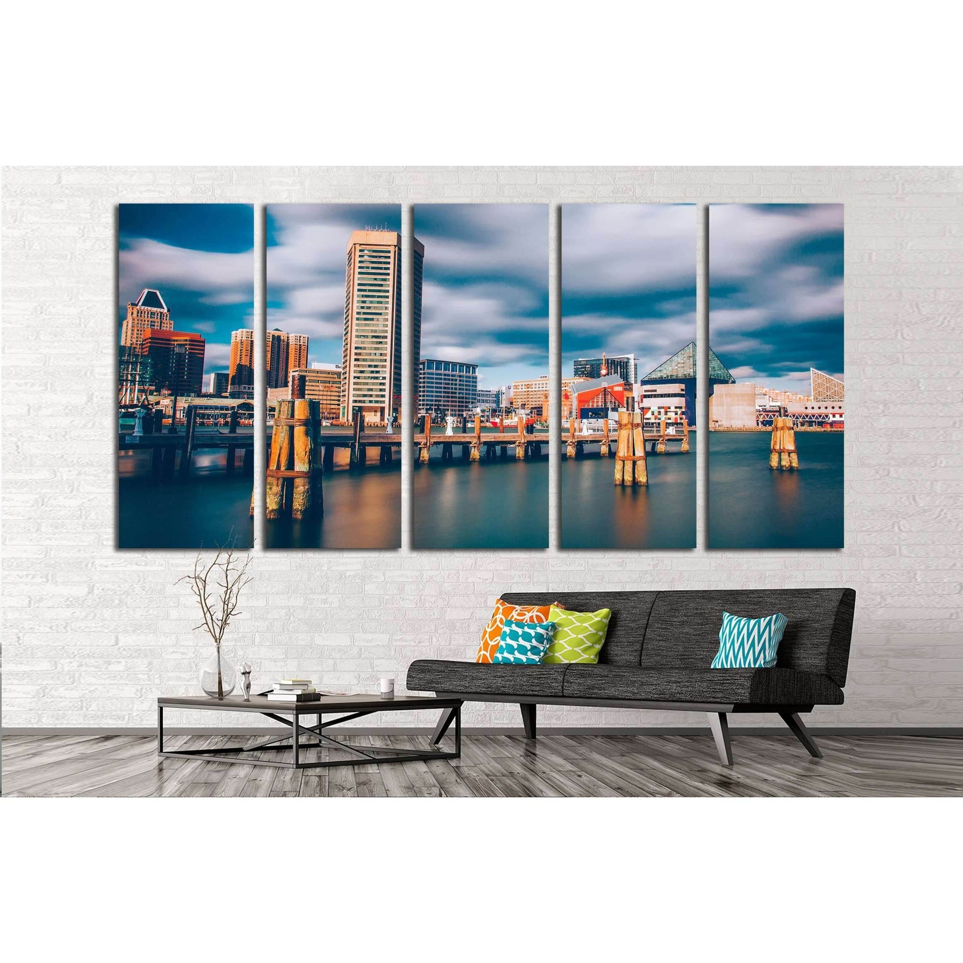 Mid-day long exposure of the Baltimore Inner Harbor Skyline №2178 Ready to Hang Canvas PrintCanvas art arrives ready to hang, with hanging accessories included and no additional framing required. Every canvas print is hand-crafted, made on-demand at our w