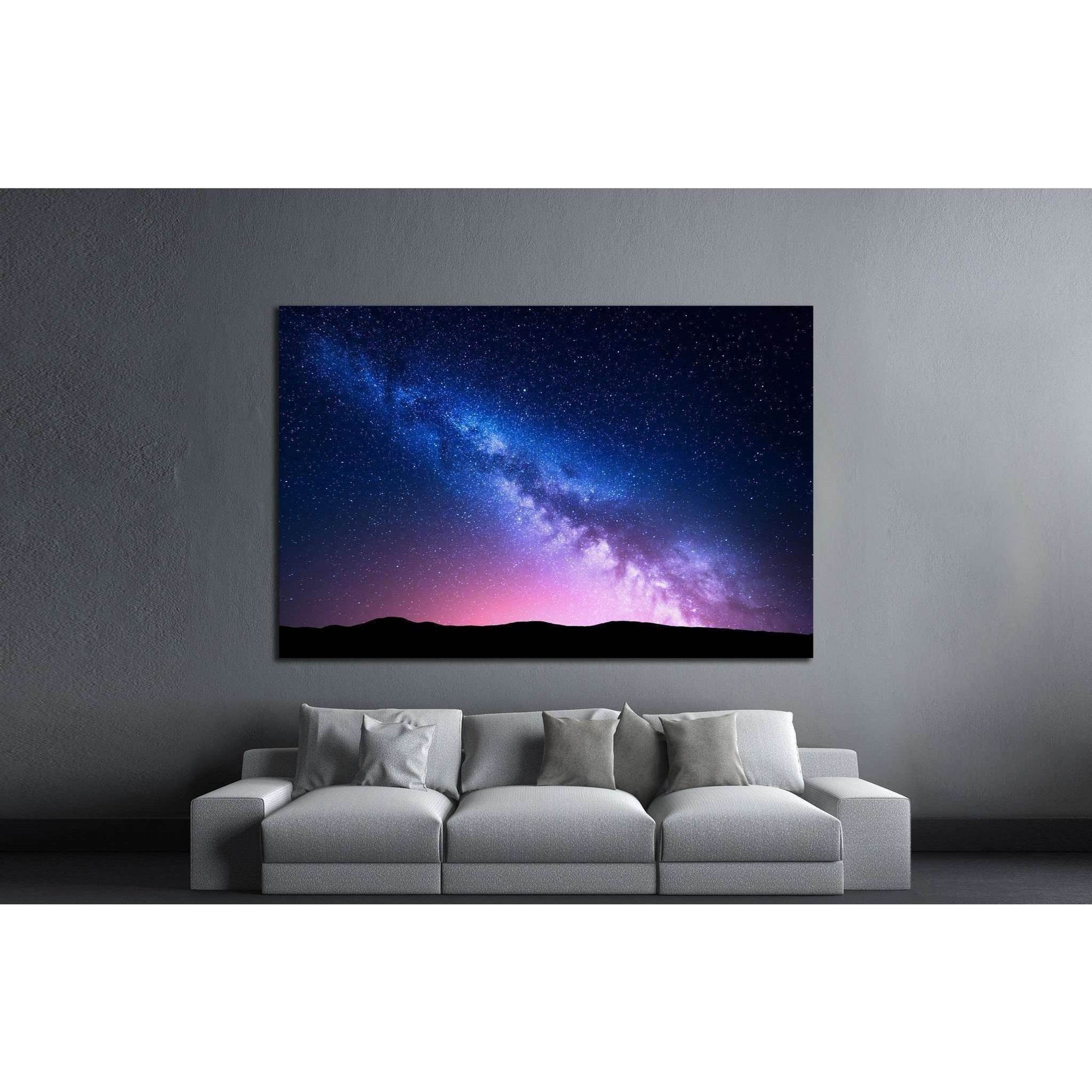 Milky Way and pink light at mountains №1313 Ready to Hang Canvas Print - Zellart Canvas Prints ALL_Products, s-1313