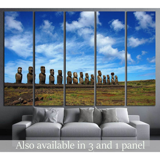 Ahu Tongariki moai statues canvas print above sofa in a modern living room