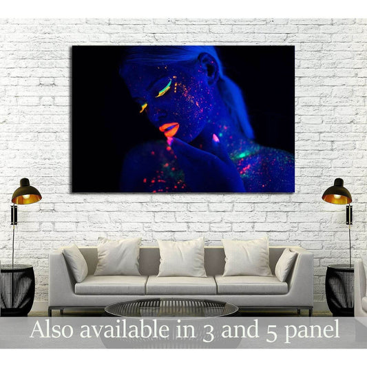 Model Girl with Fluorescent Creative Psychedelic MakeUp, Art Design №2782 Ready to Hang Canvas Print - Zellart Canvas Prints ALL_Products, s-2782