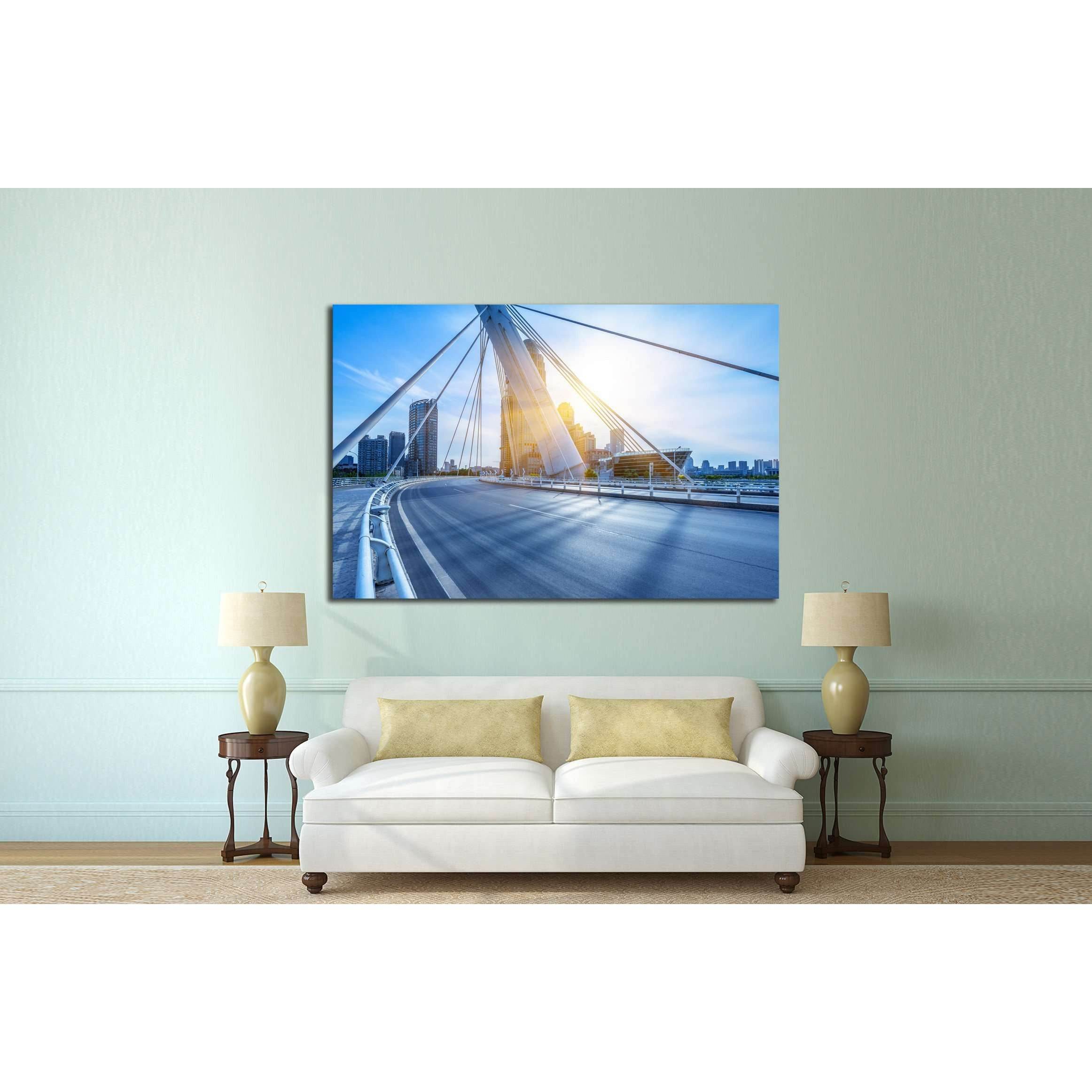 modern buildings with empty road under blue sky,tianjin china №2207 Ready to Hang Canvas Print