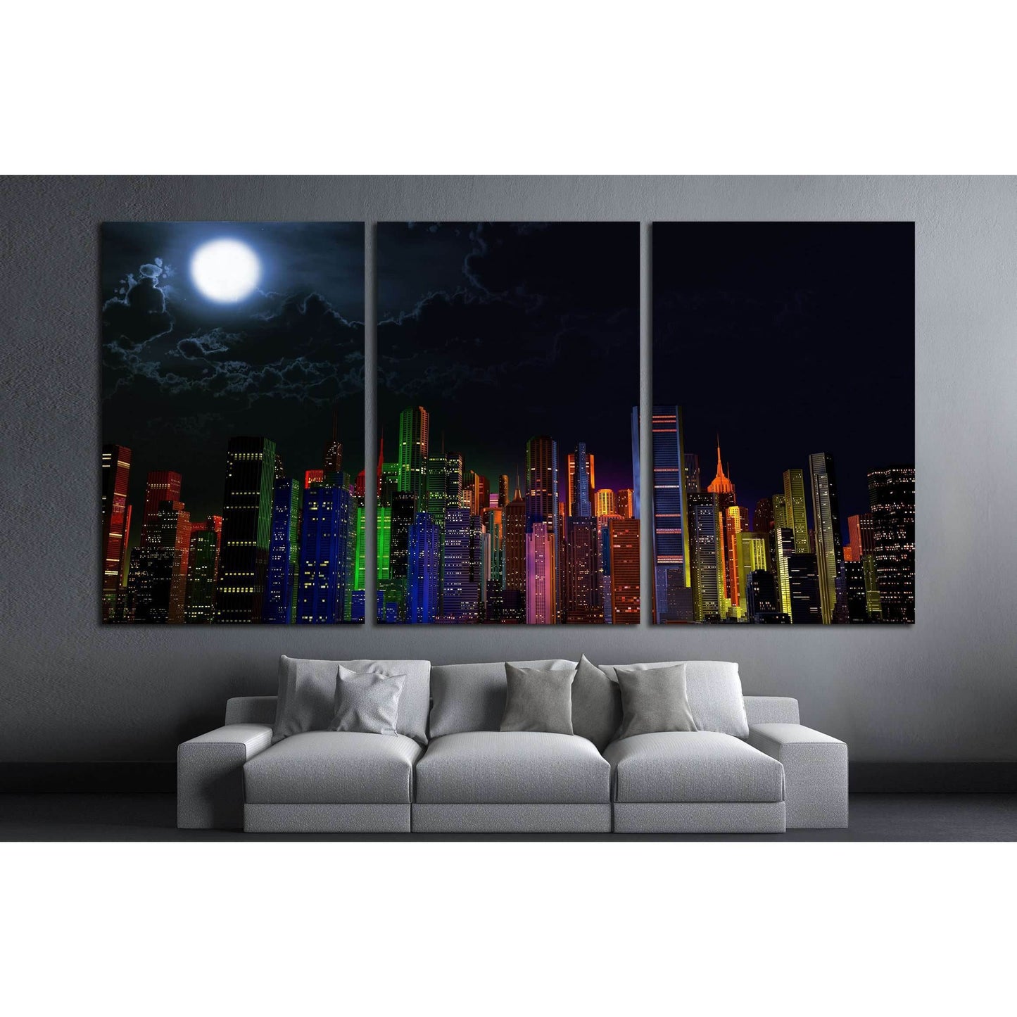 Modern City Lit by Colorful Light Effects at Night 3D Illustration №2994 Ready to Hang Canvas PrintCanvas art arrives ready to hang, with hanging accessories included and no additional framing required. Every canvas print is hand-crafted, made on-demand a