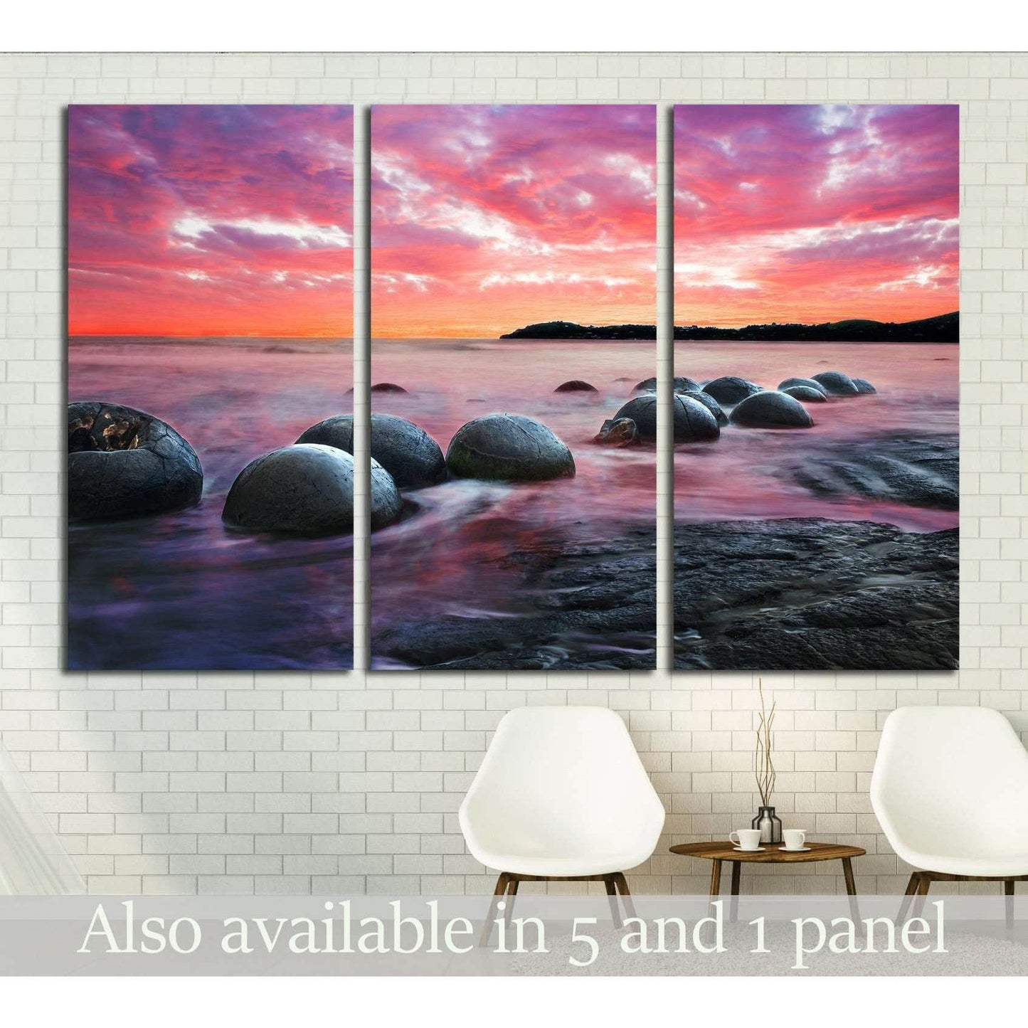 Moeraki Boulders on the Koekohe beach, New Zealand. Sunset and long exposure №2865 Ready to Hang Canvas Print - Zellart Canvas Prints ALL_Products, s-2865