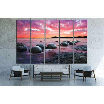 Moeraki Boulders on the Koekohe beach, New Zealand. Sunset and long exposure №2865 Ready to Hang Canvas Print - Zellart Canvas Prints ALL_Products, s-2865