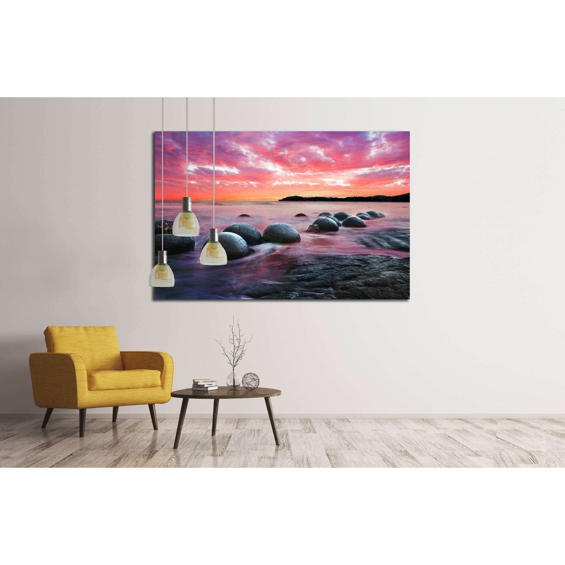 Moeraki Boulders on the Koekohe beach, New Zealand. Sunset and long exposure №2865 Ready to Hang Canvas Print - Zellart Canvas Prints ALL_Products, s-2865