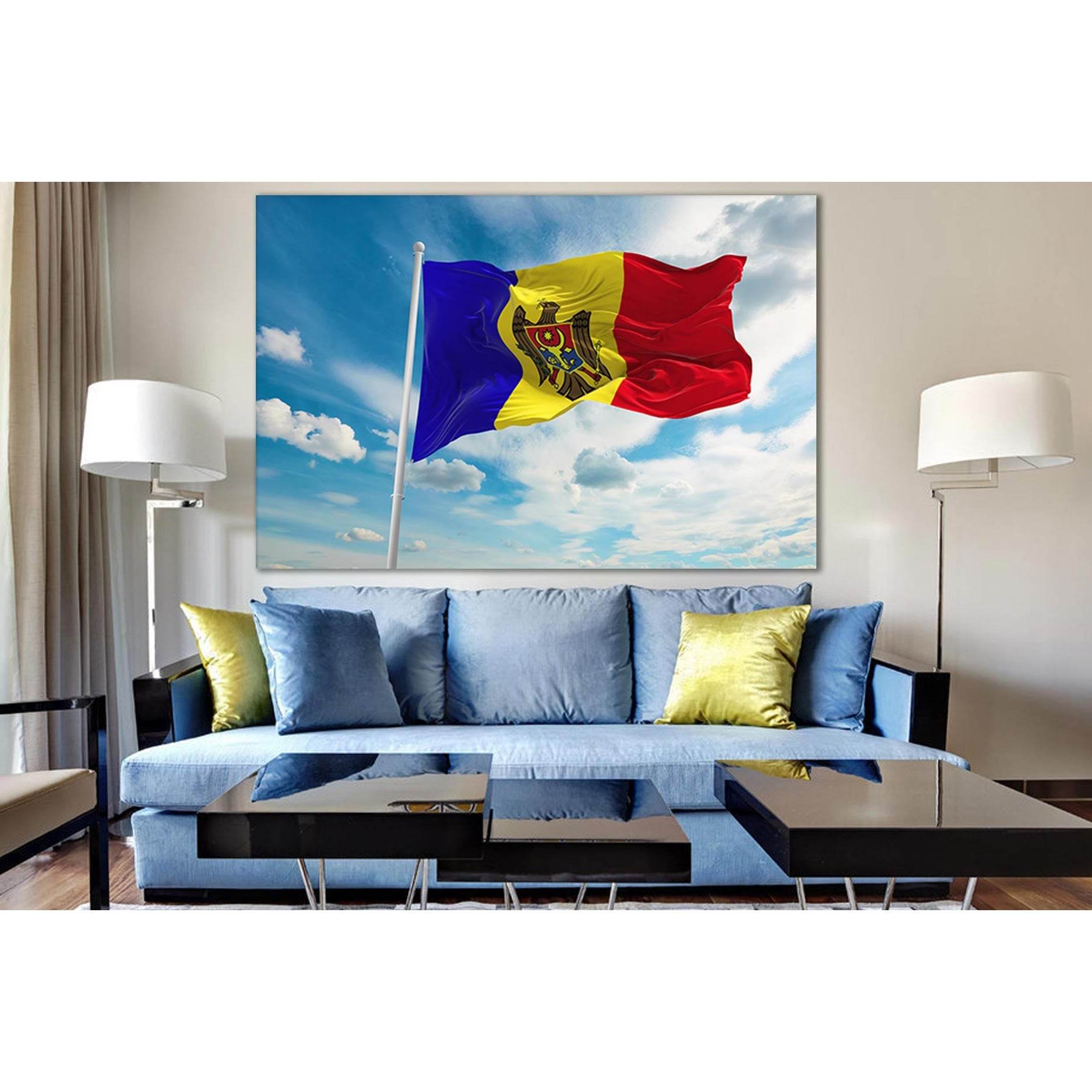 Moldova Flag Waving In The Wind №SL1188 Ready to Hang Canvas Print - Zellart Canvas Prints 0new, ALL_Products, Flags