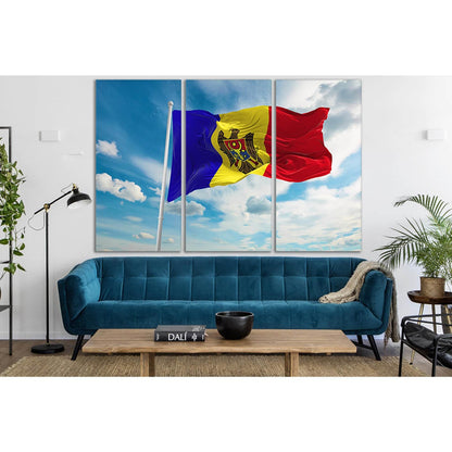 Moldova Flag Waving In The Wind №SL1188 Ready to Hang Canvas Print - Zellart Canvas Prints 0new, ALL_Products, Flags