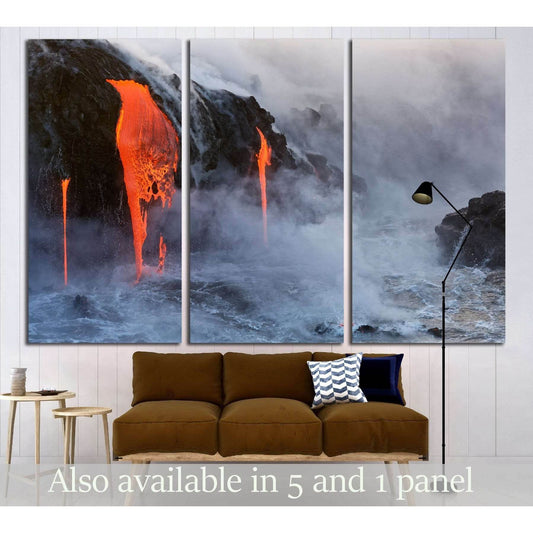 Molten Lava dripping into the ocean №3205 Ready to Hang Canvas Print - Zellart Canvas Prints ALL_Products, s-3205