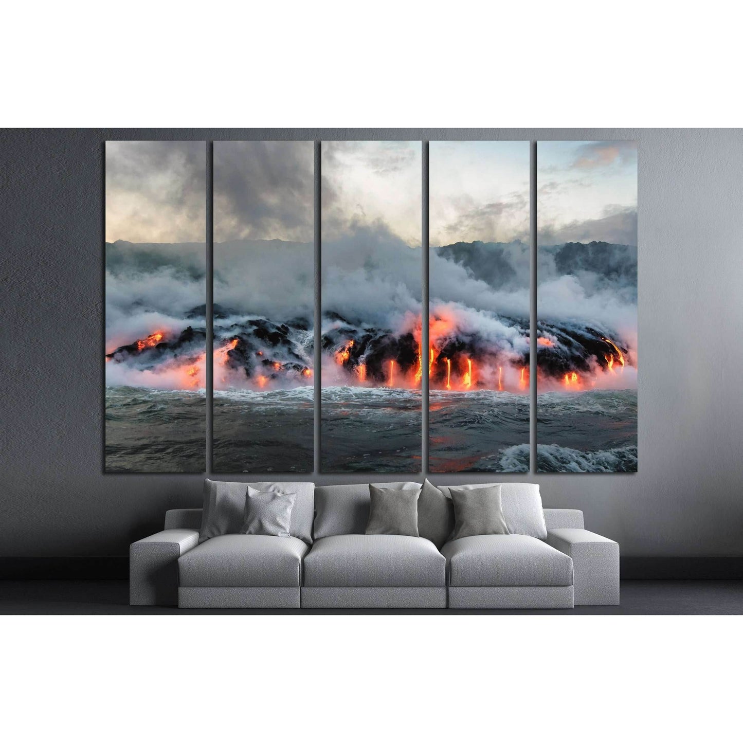 Molten lava flowing into the Pacific Ocean on Big Island of Hawaii №3201 Ready to Hang Canvas Print - Zellart Canvas Prints ALL_Products, s-3201