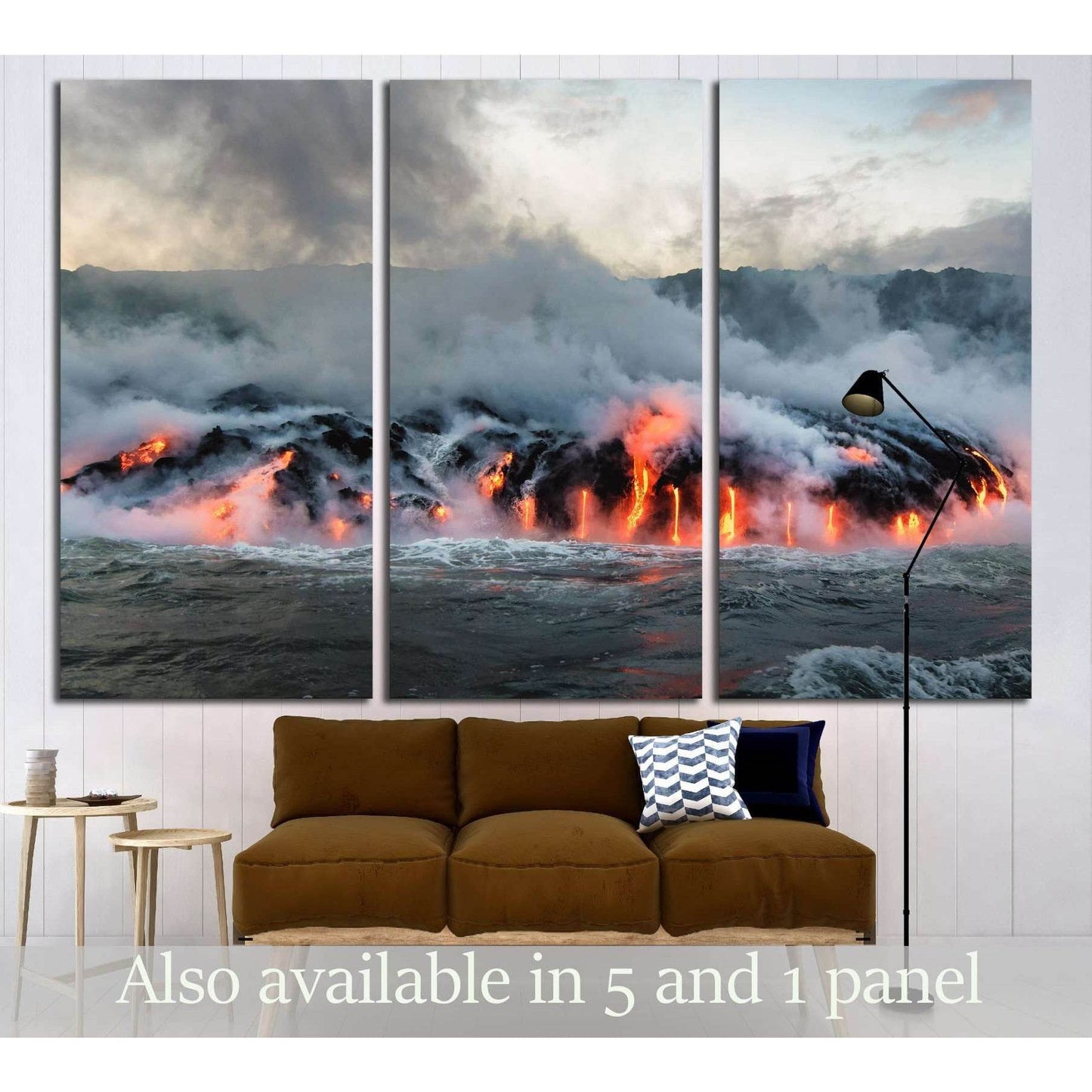 Molten lava flowing into the Pacific Ocean on Big Island of Hawaii №3201 Ready to Hang Canvas Print - Zellart Canvas Prints ALL_Products, s-3201
