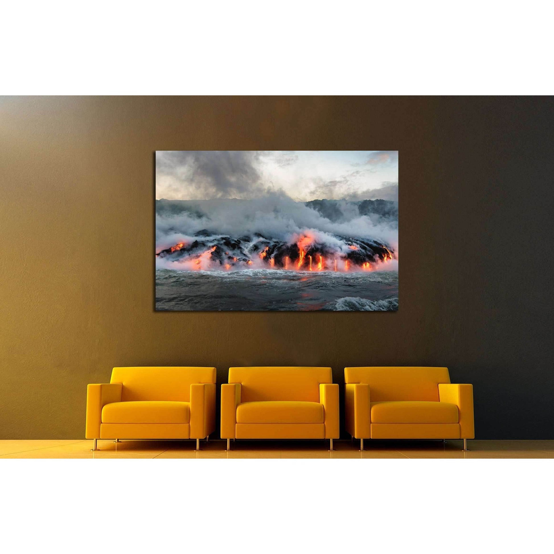 Molten lava flowing into the Pacific Ocean on Big Island of Hawaii №3201 Ready to Hang Canvas Print - Zellart Canvas Prints ALL_Products, s-3201