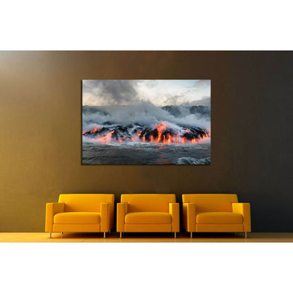 Molten lava flowing into the Pacific Ocean on Big Island of Hawaii №3201 Ready to Hang Canvas Print - Zellart Canvas Prints ALL_Products, s-3201