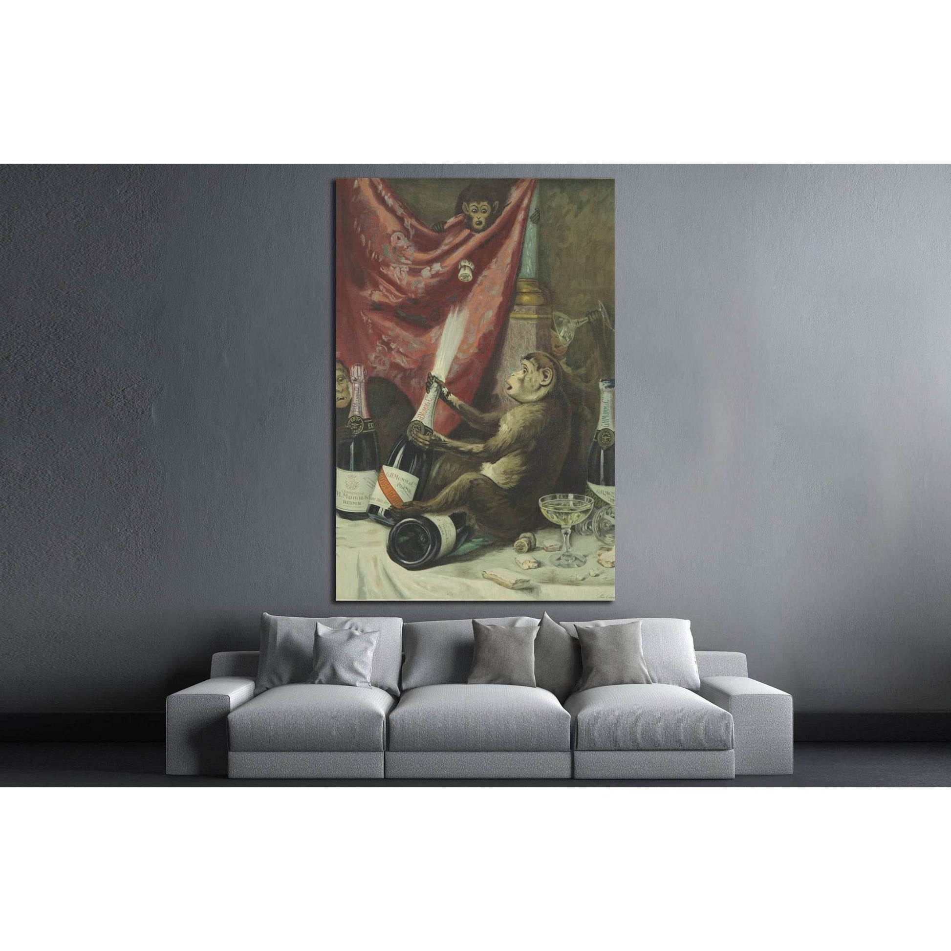 Monkey and Wine №3443 Ready to Hang Canvas Print - Zellart Canvas Prints ALL_Products, s-3443