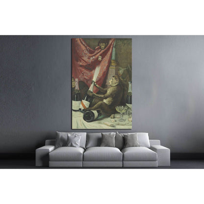 Monkey and Wine №3443 Ready to Hang Canvas Print - Zellart Canvas Prints ALL_Products, s-3443