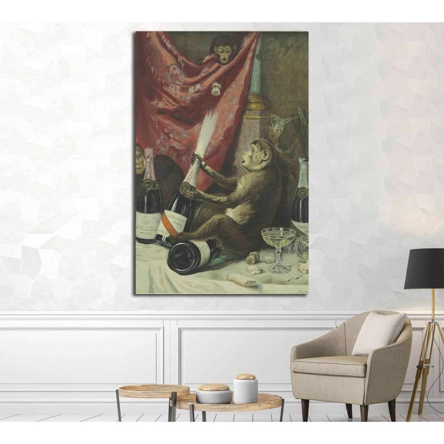 Monkey and Wine №3443 Ready to Hang Canvas Print - Zellart Canvas Prints ALL_Products, s-3443