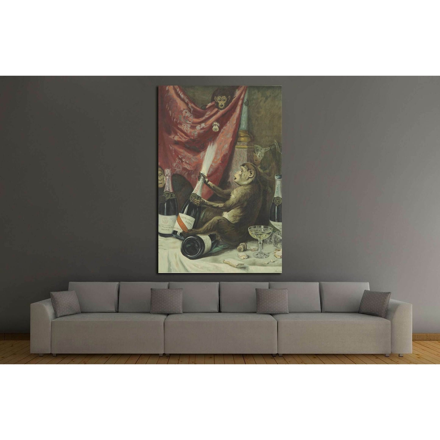 Monkey and Wine №3443 Ready to Hang Canvas Print - Zellart Canvas Prints ALL_Products, s-3443