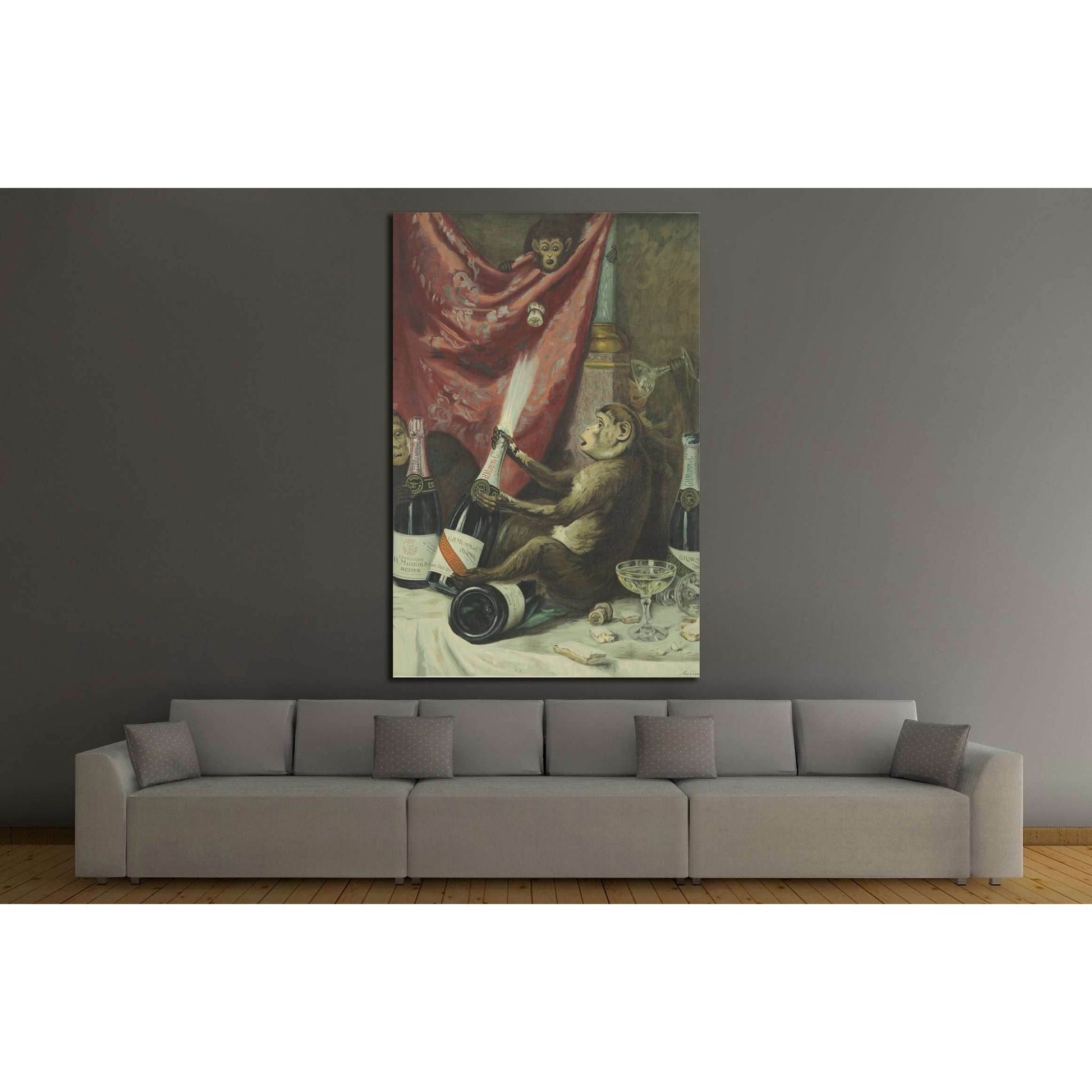 Monkey and Wine №3443 Ready to Hang Canvas Print - Zellart Canvas Prints ALL_Products, s-3443