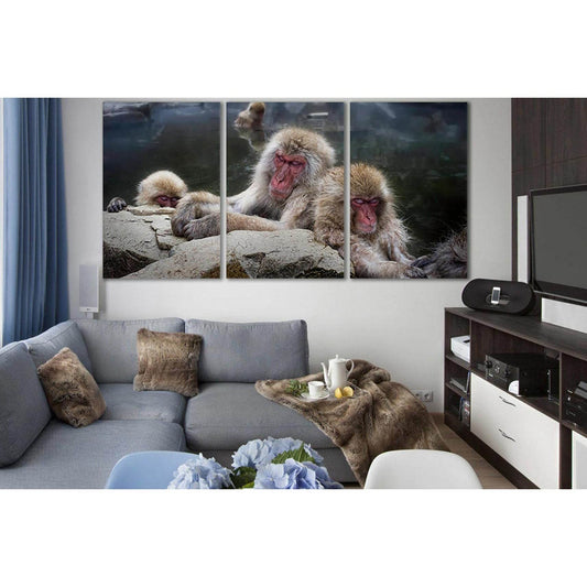 Monkey In The Water Japanese №SL1010 Ready to Hang Canvas Print - Zellart Canvas Prints 0new, ALL_Products, Animals & Wildlife