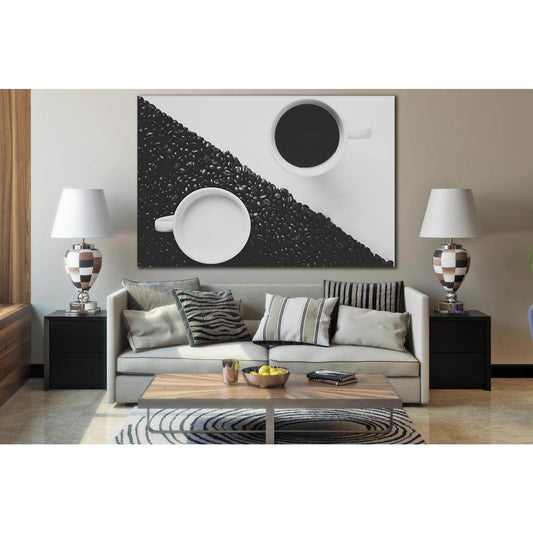 Monochrome Yin Yang Coffee №SL850 Ready to Hang Canvas Print - Zellart Canvas Prints 0new, ALL_Products, Black & White Wall Art
