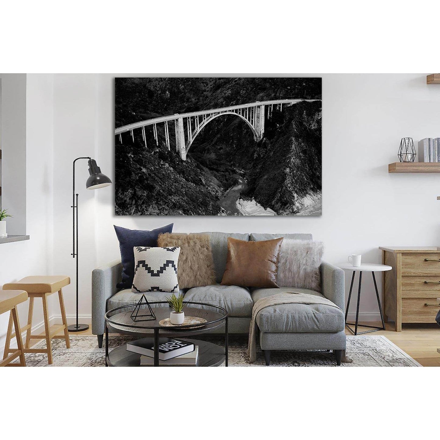 Moody Bixby Bridge Black And White №SL1146 Ready to Hang Canvas Print - Zellart Canvas Prints 0new, ALL_Products, Bridges Wall Art