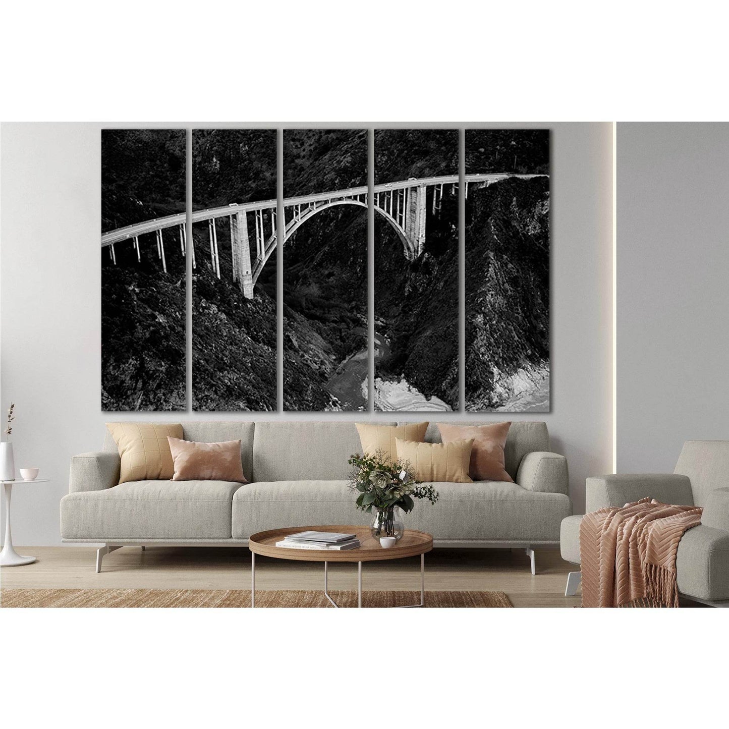 Moody Bixby Bridge Black And White №SL1146 Ready to Hang Canvas Print - Zellart Canvas Prints 0new, ALL_Products, Bridges Wall Art