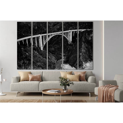 Moody Bixby Bridge Black And White №SL1146 Ready to Hang Canvas Print - Zellart Canvas Prints 0new, ALL_Products, Bridges Wall Art