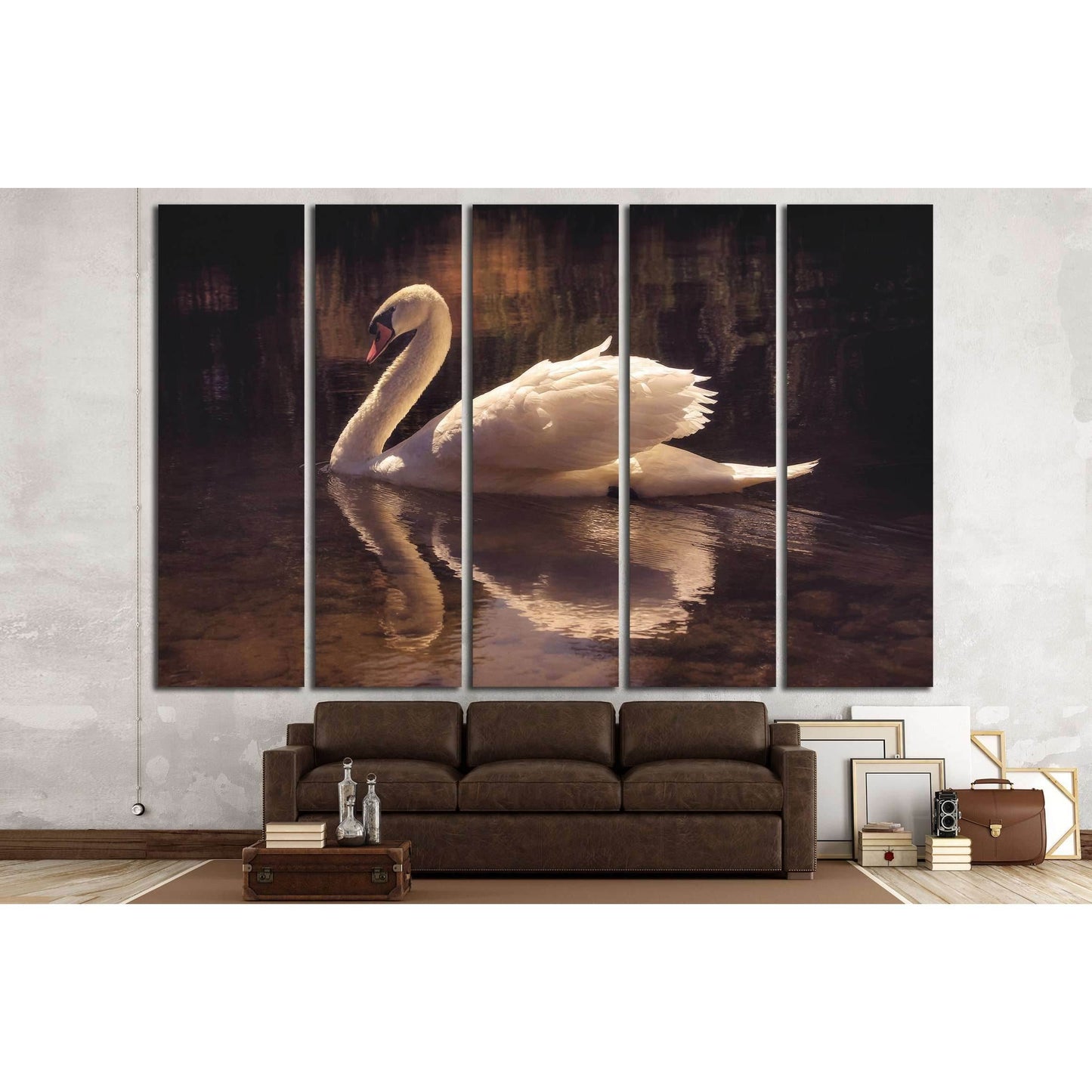 moody image of a beautiful swan swimming №3263 Ready to Hang Canvas Print - Zellart Canvas Prints ALL_Products, s-3263