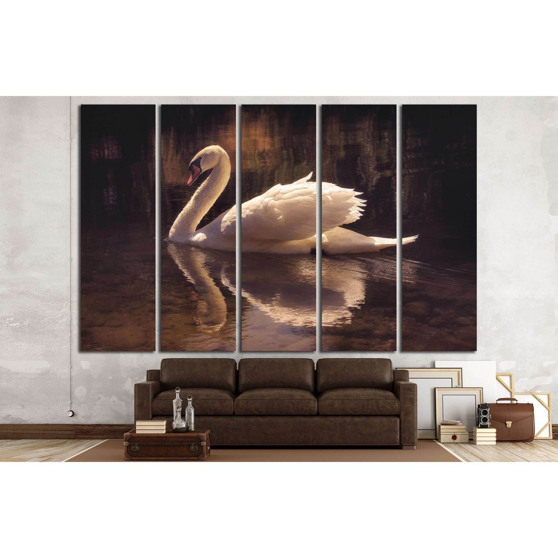 moody image of a beautiful swan swimming №3263 Ready to Hang Canvas Print - Zellart Canvas Prints ALL_Products, s-3263
