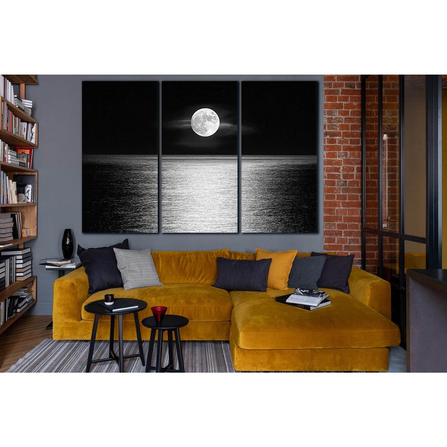 Moonlight Over The Ocean Black And White №SL856 Ready to Hang Canvas Print - Zellart Canvas Prints 0new, ALL_Products, Black & White Wall Art