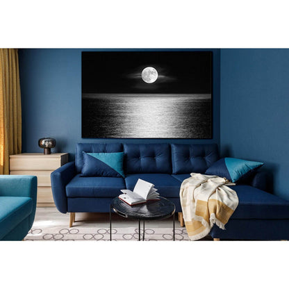 Moonlight Over The Ocean Black And White №SL856 Ready to Hang Canvas Print - Zellart Canvas Prints 0new, ALL_Products, Black & White Wall Art