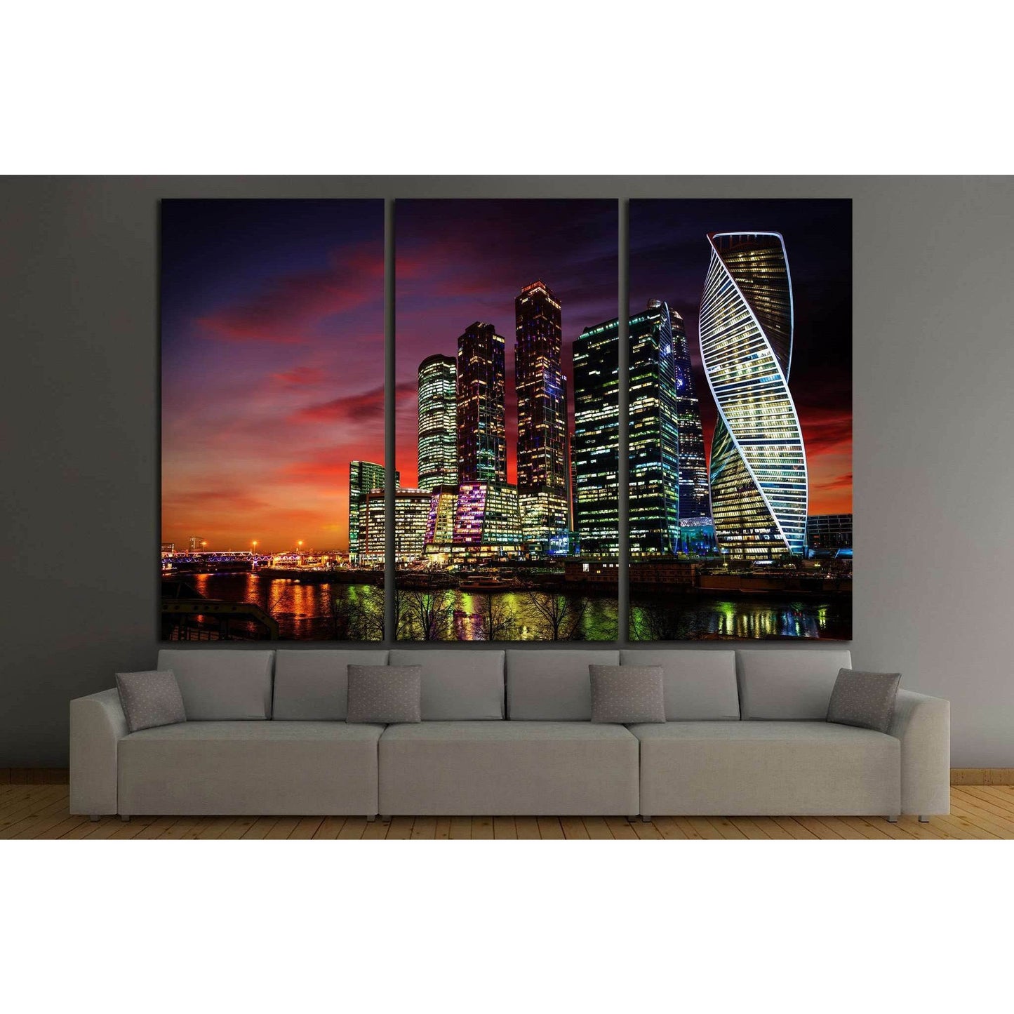 Moscow International Business Center at night, Russia №1541 Ready to Hang Canvas Print - Zellart Canvas Prints ALL_Products, s-1541