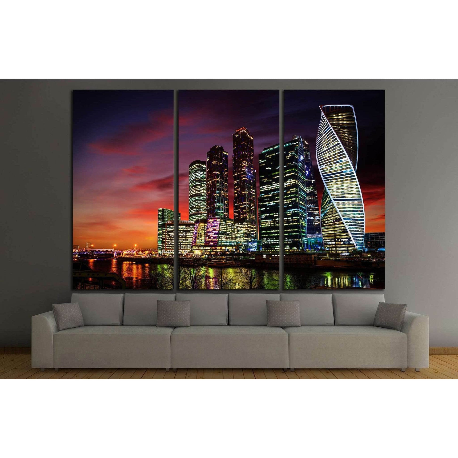 Moscow International Business Center at night, Russia №1541 Ready to Hang Canvas Print - Zellart Canvas Prints ALL_Products, s-1541