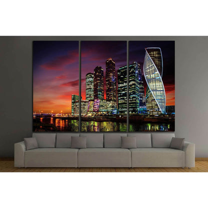 Moscow International Business Center at night, Russia №1541 Ready to Hang Canvas Print - Zellart Canvas Prints ALL_Products, s-1541