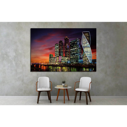 Moscow International Business Center at night, Russia №1541 Ready to Hang Canvas Print - Zellart Canvas Prints ALL_Products, s-1541
