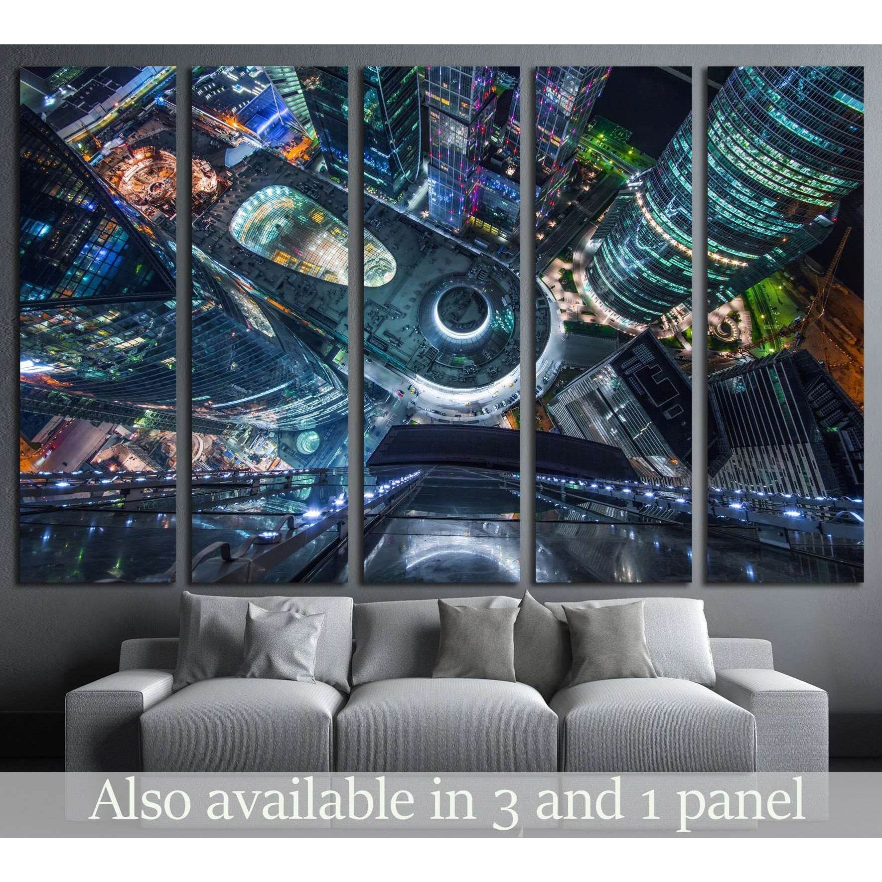 MOSCOW, RUSSIA, Central Core of business complex Moscow City at night №2196 Ready to Hang Canvas Print - Zellart Canvas Prints ALL_Products, s-2196