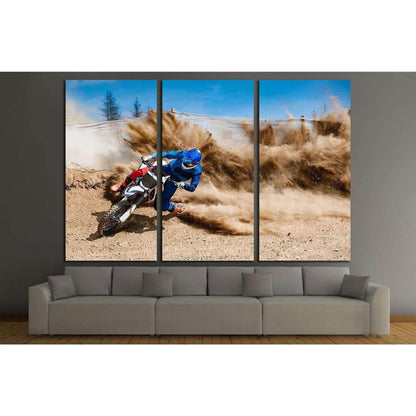 Motocross rider creates a large cloud of dust and debris №1878 Ready to Hang Canvas PrintCanvas art arrives ready to hang, with hanging accessories included and no additional framing required. Every canvas print is hand-crafted, made on-demand at our work