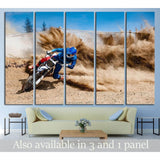 Motocross rider creates a large cloud of dust and debris №1878 Ready to Hang Canvas Print
